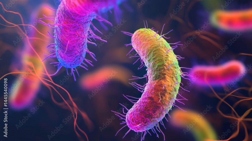 Abstract Exploration of Bacterial Flagella in Vibrant Colors and Intricate Forms