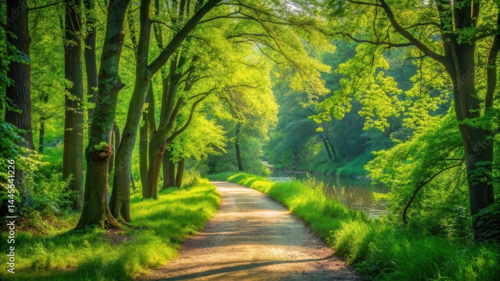 Obraz premium path in nature with vibrant green color, natural scenery, serene landscape