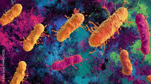 Obraz na płótnie Colorful Microscopic World Filled With Vibrant Bacteria Exploring an Unknown Environment w salonie