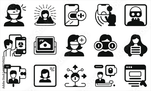 Modern Technology Vector Icons for Virtual Reality and Online Interaction.