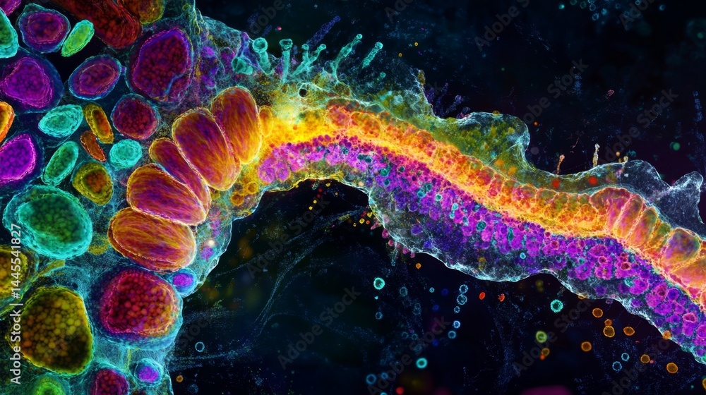 Illuminated Detail of RNA Transcription Bubble Showcasing Vibrant Molecular Structures