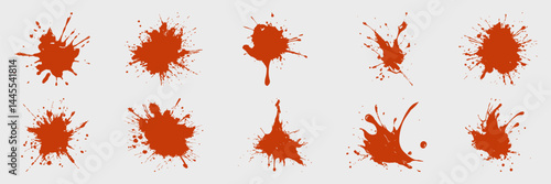 Red Paint Splatter Set. Creative Art Design Elements For Backgrounds And Textures. Isolated Vector Illustration Collection