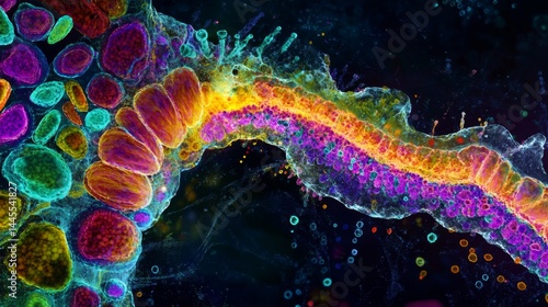 Obraz na płótnie Illuminated Detail of RNA Transcription Bubble Showcasing Vibrant Molecular Structures w salonie