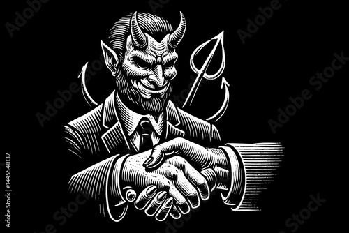 dark art style black and white The Devil's Deal
