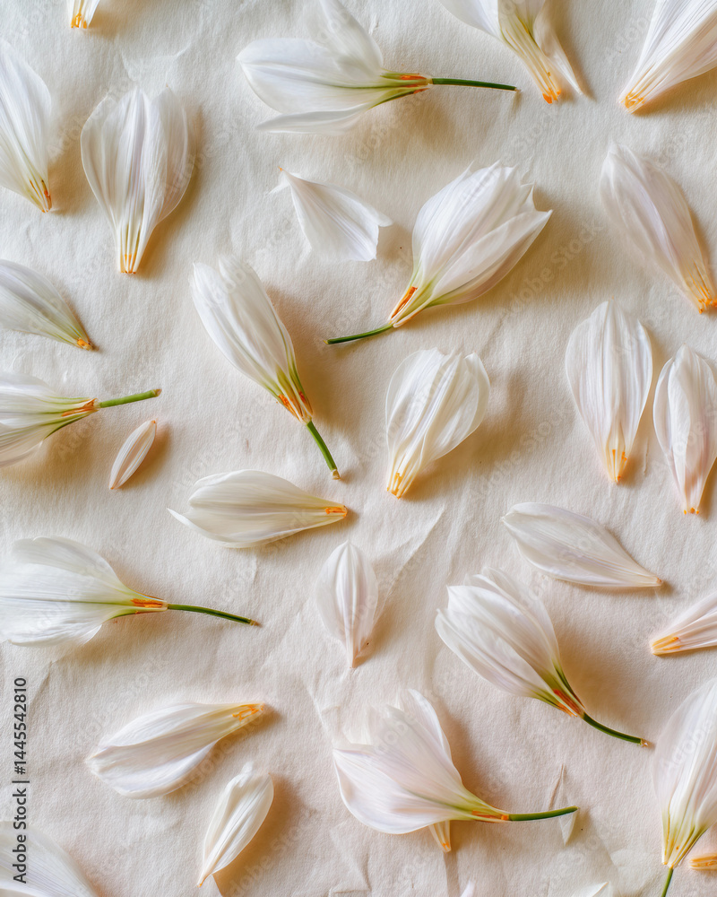 A close up of white flower petals on a white background A close up of white flower petals on a white background