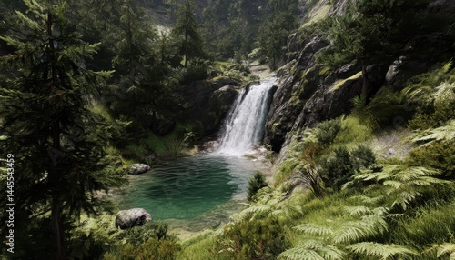 This nature waterfall is surrounded by lush greenery, making it a perfect retreat