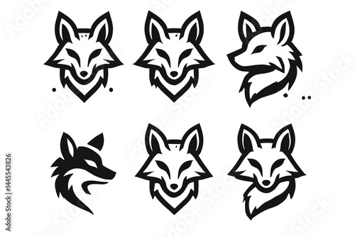 Fox head logos in minimalist black and white style