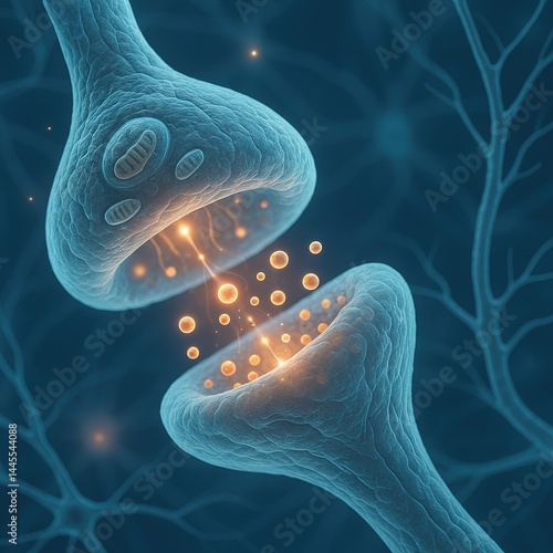 3D Close-Up of Neuronal Synapse with Neurotransmitter Release