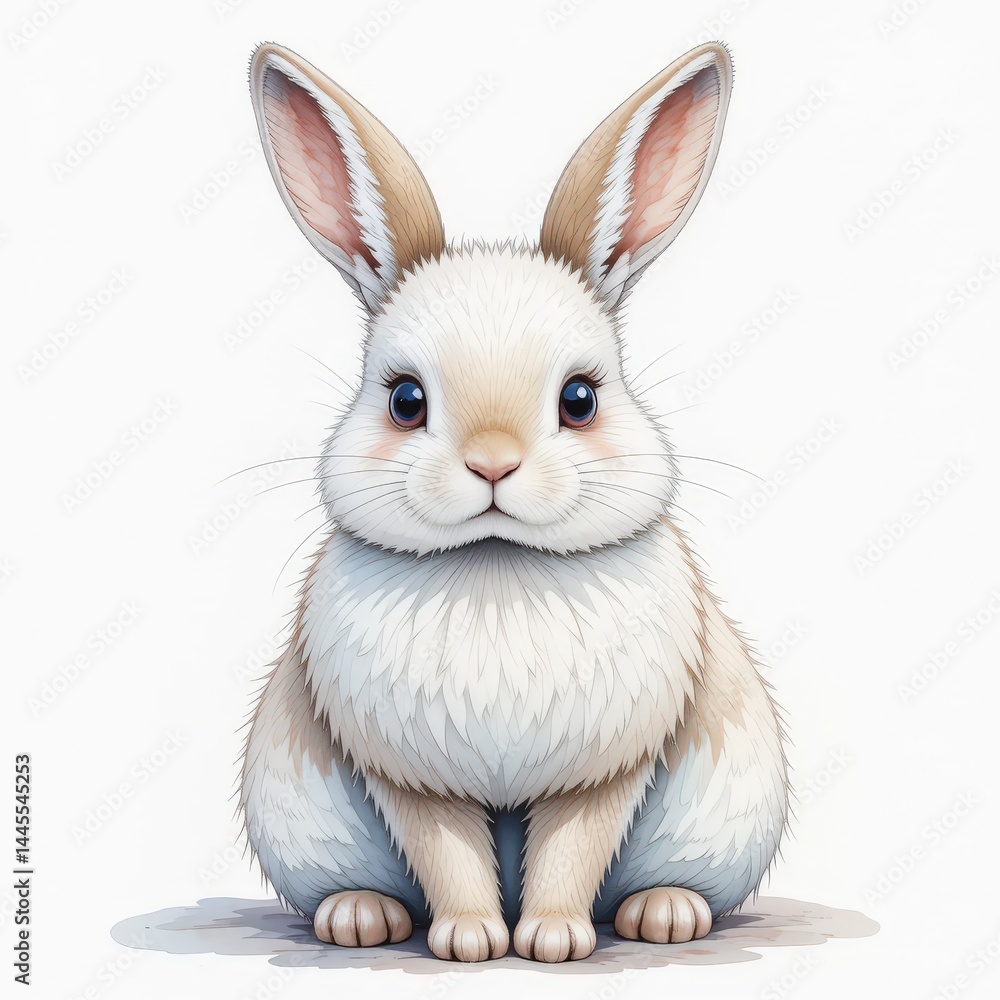 Obraz premium Cute White Rabbit Posing Calmly With Soft Fur, Large Ears, and Bright Eyes in a Minimalistic Background