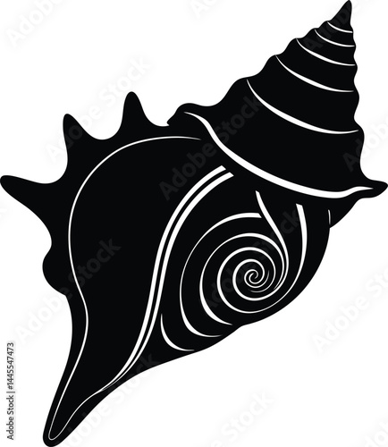 A conch shell silhouette spiral detail white background