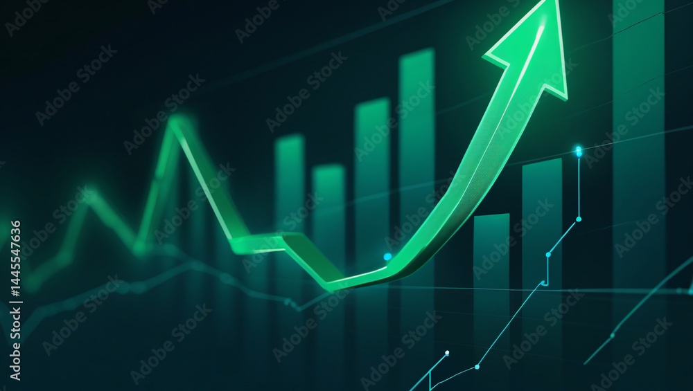 The image shows a digital style green line graph with an upward pointing arrow, indicating growth. The image shows a digital style green line graph with an upward pointing arrow, indicating growth.