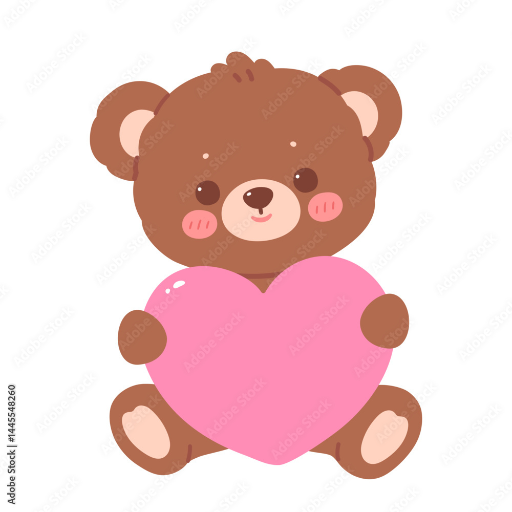 Obraz premium Cute bear holding heart shape decoration cartoon illustration