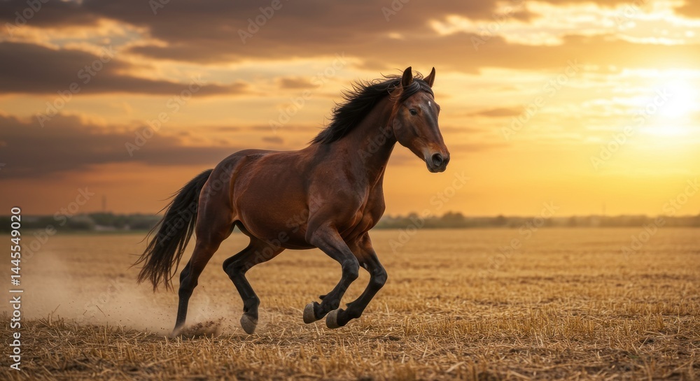 Obraz premium Horse galloping at sunset - Photo