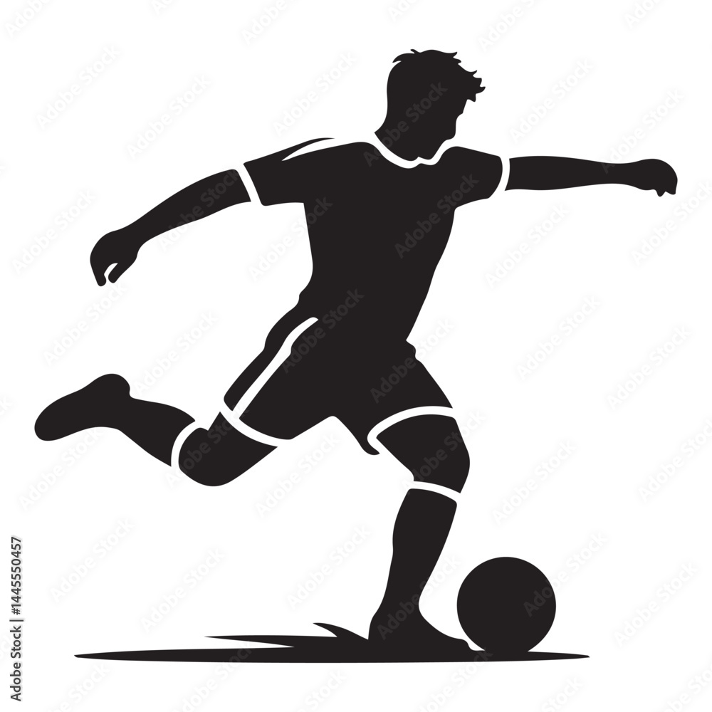 black vector of soccer player silhouette in dynamic movement, minimalist logo style Vector Black silhouettes. with white background black vector of soccer player silhouette in dynamic movement, minimalist logo style Vector Black silhouettes. with white background