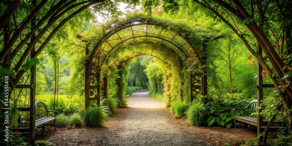 Archway amidst foliage leading to tranquil haven, nature's sanctuary, arbors, nature's sanctuary Archway amidst foliage leading to tranquil haven, nature's sanctuary, arbors, nature's sanctuary