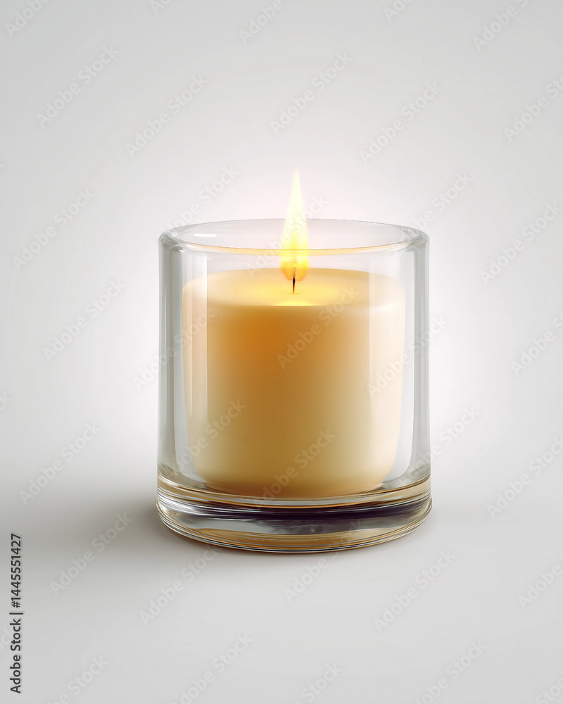 A candle is lit in a glass container A candle is lit in a glass container