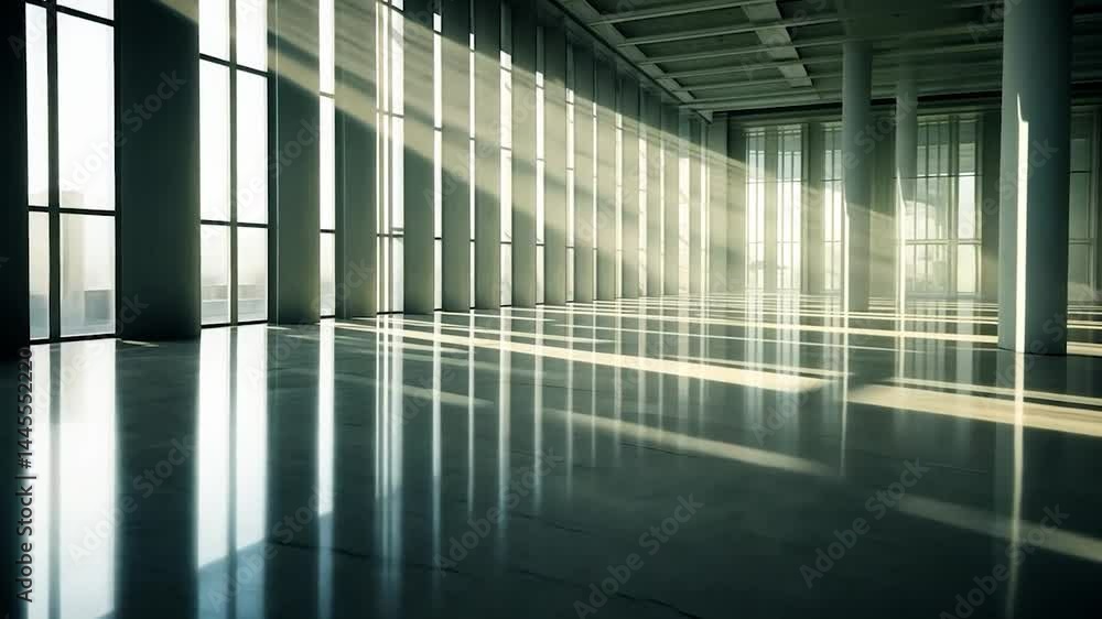 Empty modern hall with sunbeams Empty modern hall with sunbeams