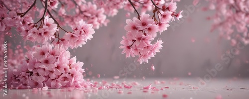 Mesmerizing pink sakura petal cascade against a soft, out-of-focus backdrop ,  macro,  elegant,  dreamy