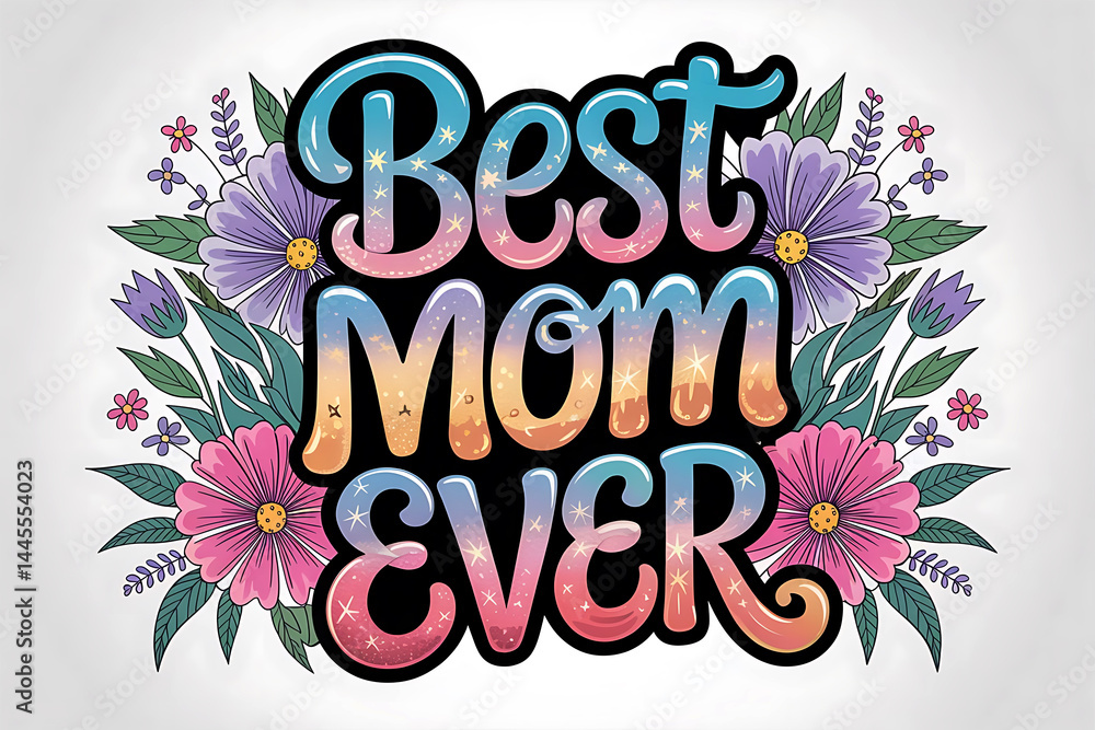 Obraz premium Best Mom Ever Floral Design Mothers Day Greeting