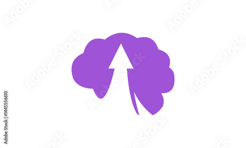 Purple brain icon with upward arrow, symbolizing growth, innovation, intelligence, and potential