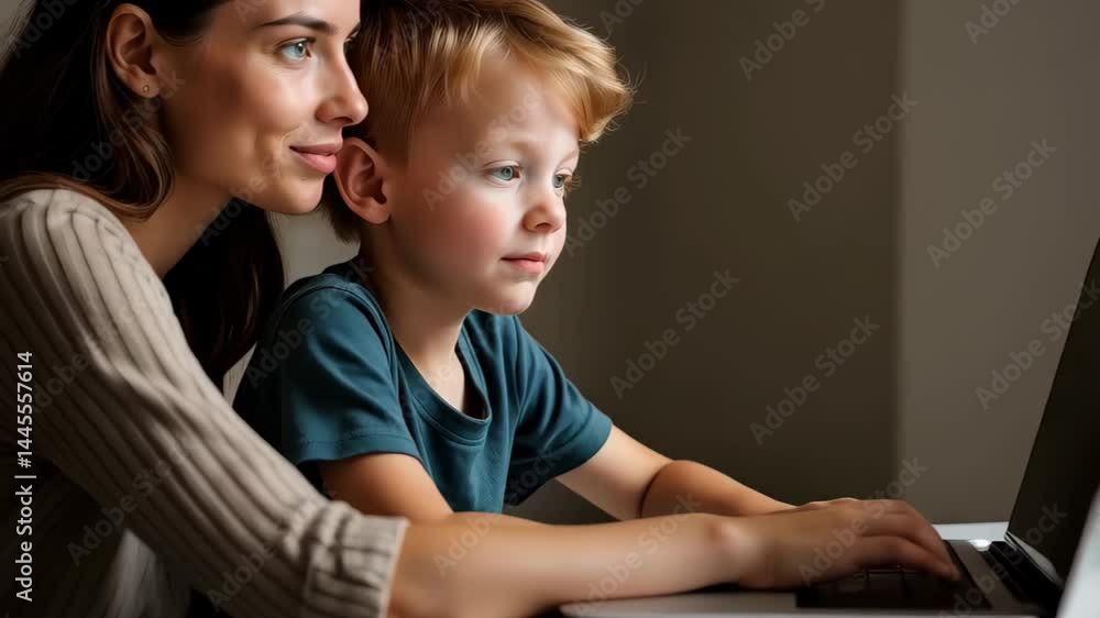 In a cozy setting, a mother delights in laughter as she helps her child during a playful learning session on Mother's Day In a cozy setting, a mother delights in laughter as she helps her child during a playful learning session on Mother's Day