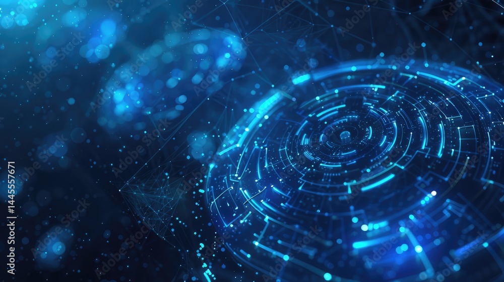 Fototapeta premium Wonderful picture of micro light sparkling particles scattered across blue flowing wave, create abstract bokeh effect perfect for background design that evoke a sense of energetic and fantasy. AIG53.