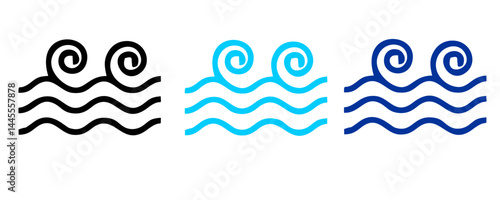 Ocean waves collection. Sea storm wave isolated. Waves, water elements set. Nature wave water storm linear style illustration