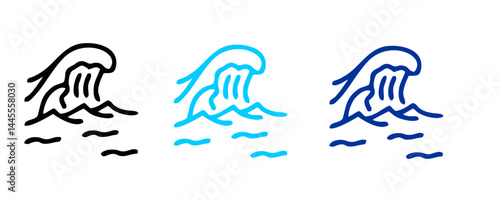 Ocean waves collection. Sea storm wave isolated. Waves, water elements set. Nature wave water storm linear style illustration