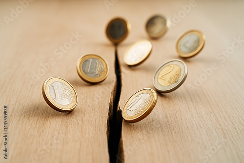 Münzen auf Lücke – Symbol für ungleiche Bezahlung Coins on a Gap – Symbol of Unequal Pay