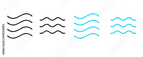 Ocean waves collection. Sea storm wave isolated. Waves, water elements set. Nature wave water storm linear style illustration