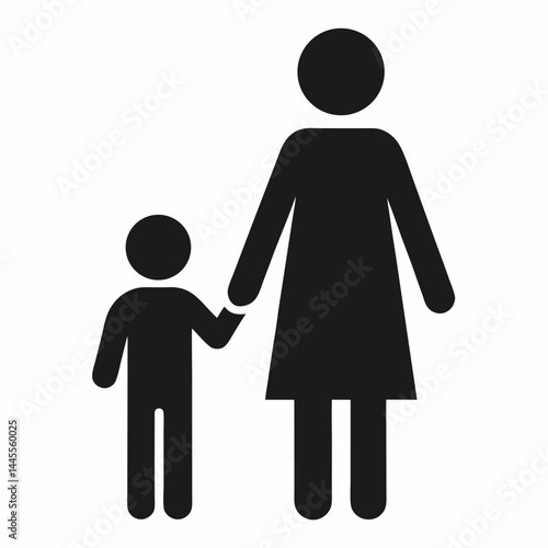 single mother holding hands silhouette icon on white background
