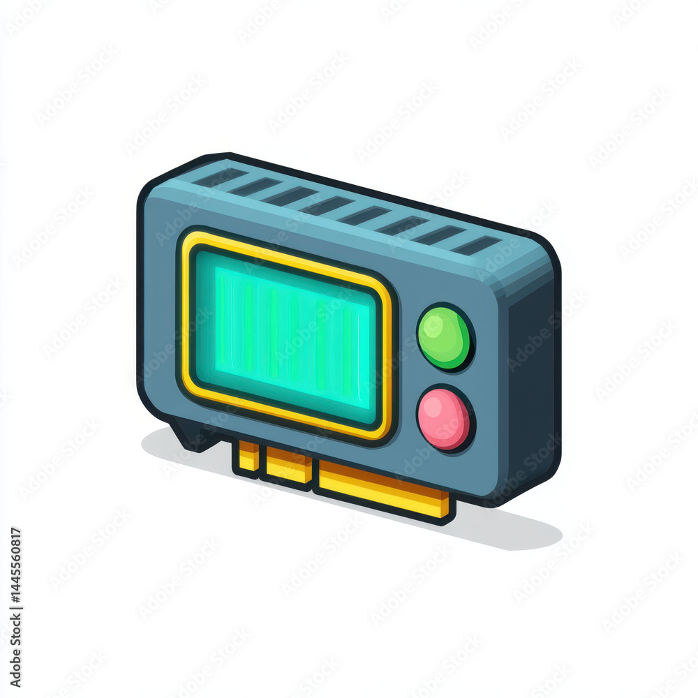 Cartoon stylized GPU card icon featuring vibrant colors and sleek design, showcasing energy and technology Cartoon stylized GPU card icon featuring vibrant colors and sleek design, showcasing energy and technology