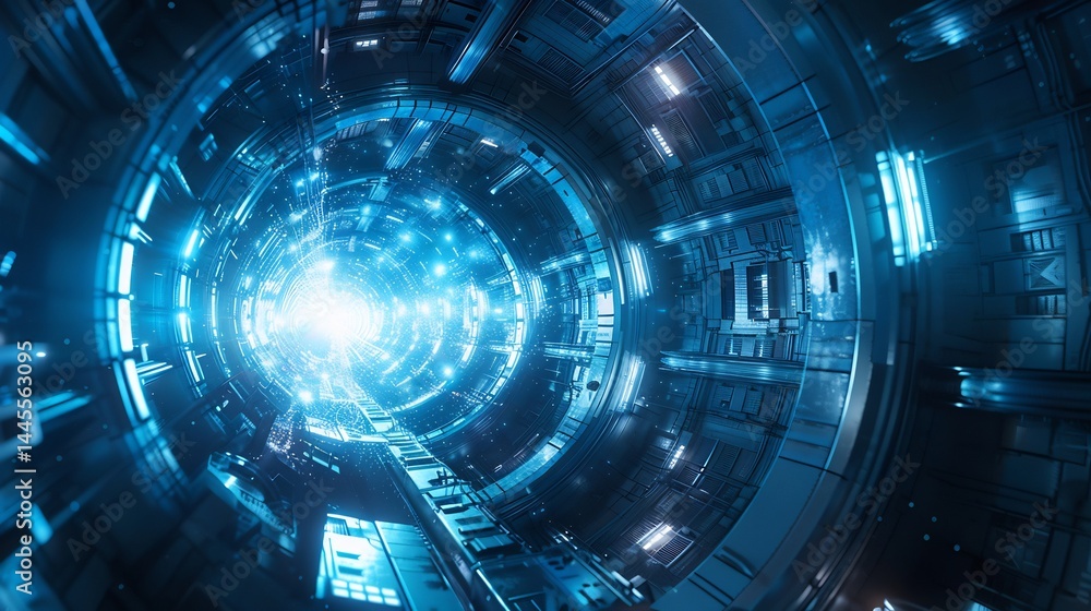 Obraz premium Conceptual fusion reactor generating limitless energy through nuclear fusion