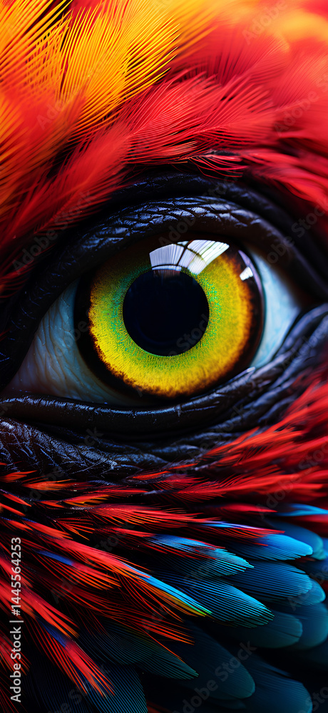 Extreme Macro Shot of an Exotic Bird's Face Vibrant with Extreme Macro Shot of an Exotic Bird's Face Vibrant with