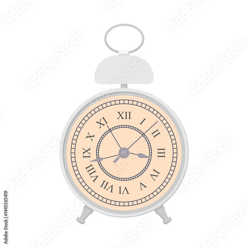 Alarm Clock with Roman Numeral Flat Illustration. Clean Icon Design Element on Isolated White Background
