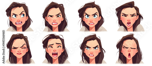 A set of expressive character faces for a Makeup artist, showcasing different emotions: happy, angry, surprised, sad, mischievous, and neutral.