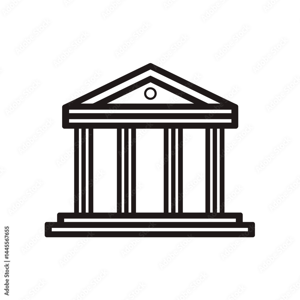 Fototapeta premium Simple line art illustration of a classical building with three columns, concept for financial institution logo design
