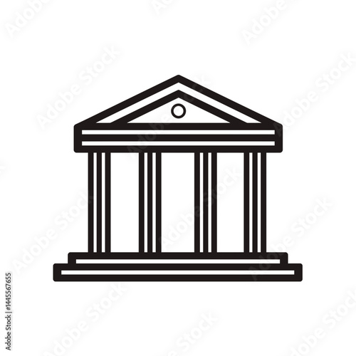Simple line art illustration of a classical building with three columns, concept for financial institution logo design