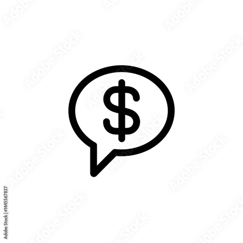 Bold black outline of a speech bubble containing a dollar sign, concept for finance, banking, and investment