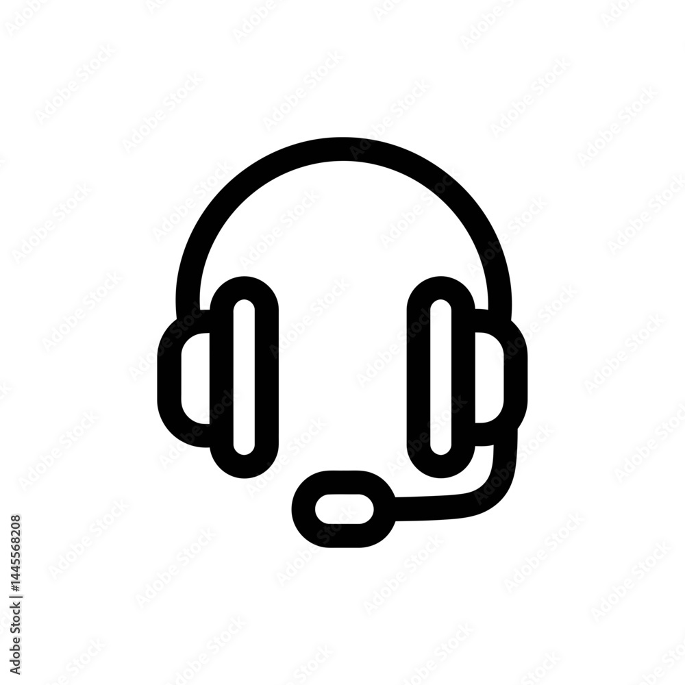 Bold black line art headset icon, concept for customer support, telemarketing, hotline, and online help services Bold black line art headset icon, concept for customer support, telemarketing, hotline, and online help services