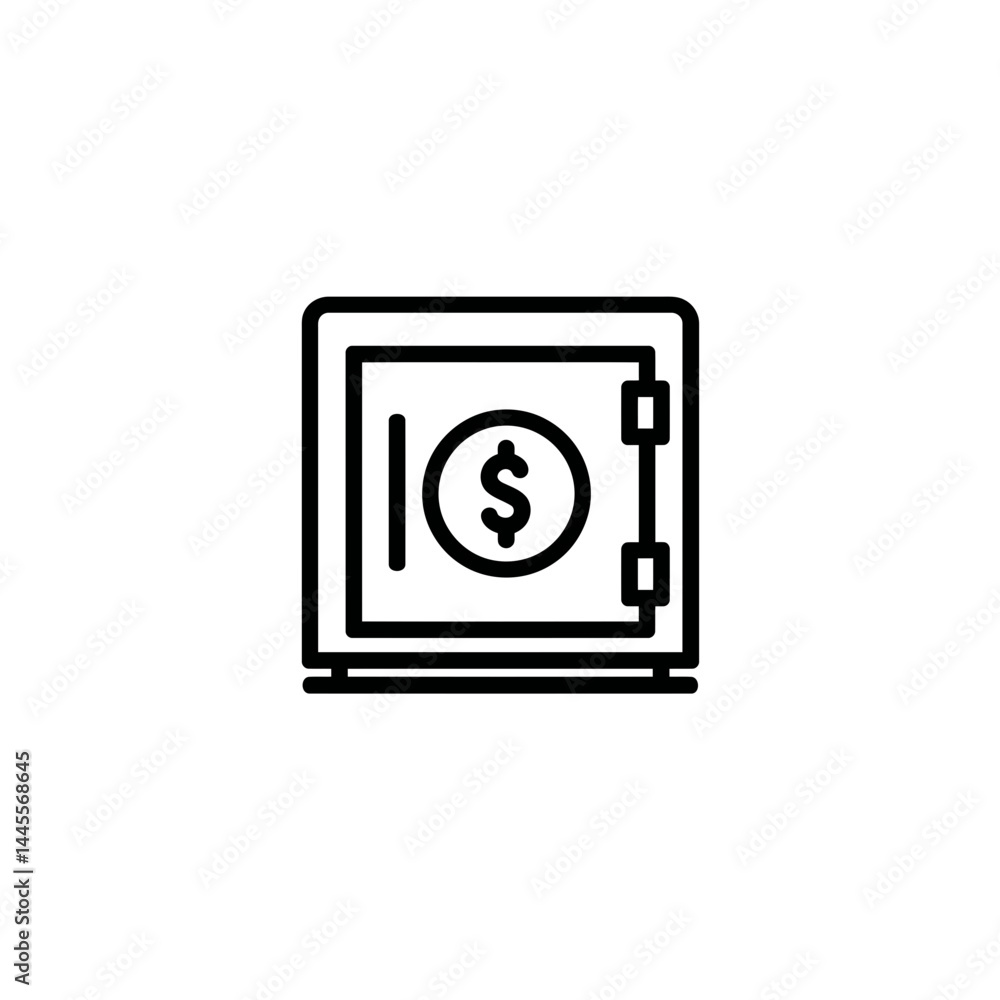 Simple line art icon of a safe with dollar sign, concept for finance, banking, investment, and security applications Simple line art icon of a safe with dollar sign, concept for finance, banking, investment, and security applications