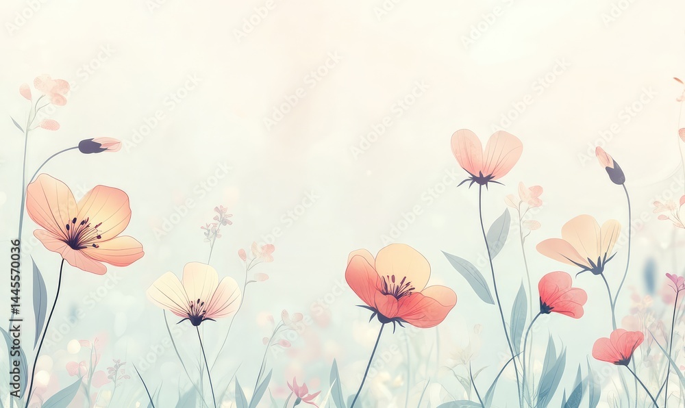 Elegant spring sale banner with pastel blooming flowers and soft gradient background. AI generated illustration. Elegant spring sale banner with pastel blooming flowers and soft gradient background. AI generated illustration.