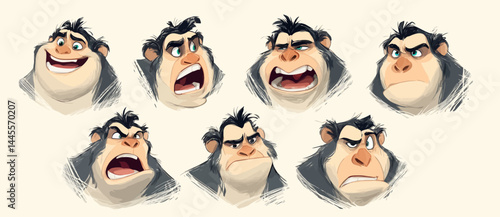 A set of expressive character faces for a Zoologist, showcasing different emotions: happy, angry, surprised, sad, mischievous, and neutral.