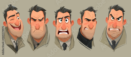 A set of expressive character faces for a Sniper, showcasing different emotions: happy, angry, surprised, sad, mischievous, and neutral.