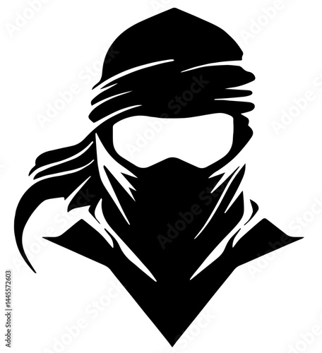 Ninja Warrior in Mask and Headband – Japanese Spy, Martial Arts Assassin, Stealth Fighter Symbol from Feudal Japan
