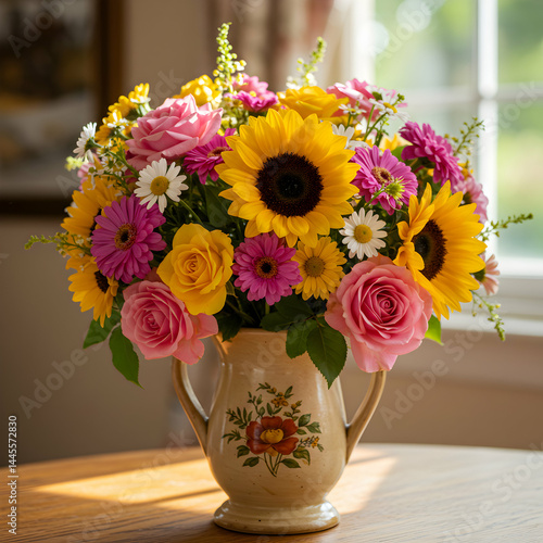 Wallpaper Mural Sunflowers, Roses & Daisies: Vibrant Summer Flower Arrangement Torontodigital.ca