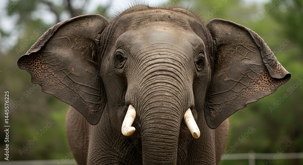 Fototapeta premium Elephant Standing Outdoors Close Up Front View Wildlife Portrait