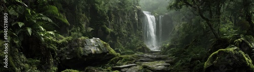 A jungle waterfall hidden deep in the rainforest offers a peaceful escape