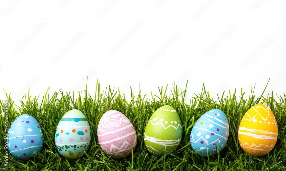 Fototapeta premium Happy Easter Day concept with colorful eggs isolated on white background and copy space. AI generated illustration.