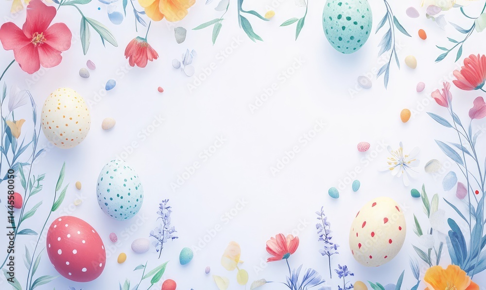 Happy Easter Day concept with colorful eggs isolated on white background and copy space. AI generated illustration. Happy Easter Day concept with colorful eggs isolated on white background and copy space. AI generated illustration.